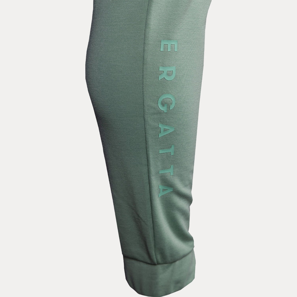 seafoam Ergatta jogger closeup of leg with ERGATTA text